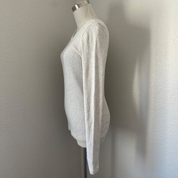 Agolde Rib Knit Top Maya Scoop Neckline Long Sleeve Minimalist Grey Sz L - Picture 5 of 14